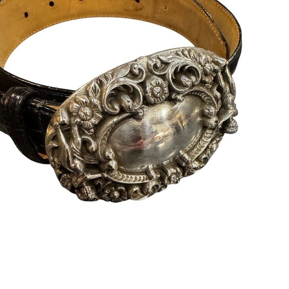 Vintage 90s Brighton Black Leather Cherub Belt Faux Croc – Women’s main image 4
